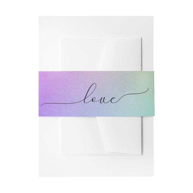 Wedding Love Script On Gradient Rainbow Invitation Belly Band (Front Example)