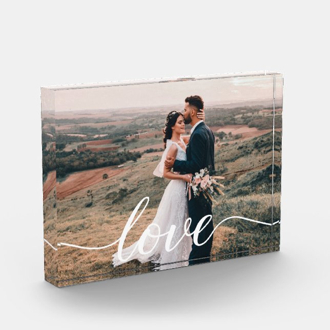 Wedding Love Script Personalised Photo Gift Block (Left)