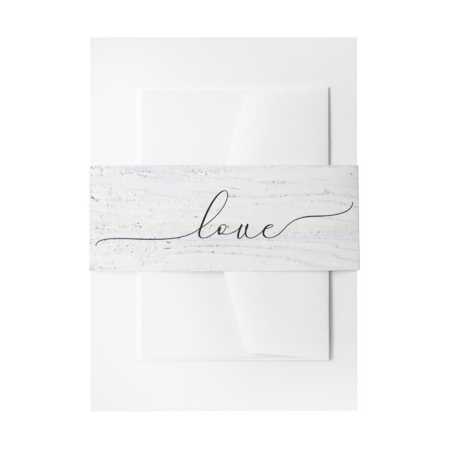 Wedding Love Text On White Washed Wood Invitation Belly Band (Front Example)