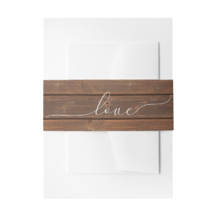 Wedding Love Text On Wood Invitation Belly Band