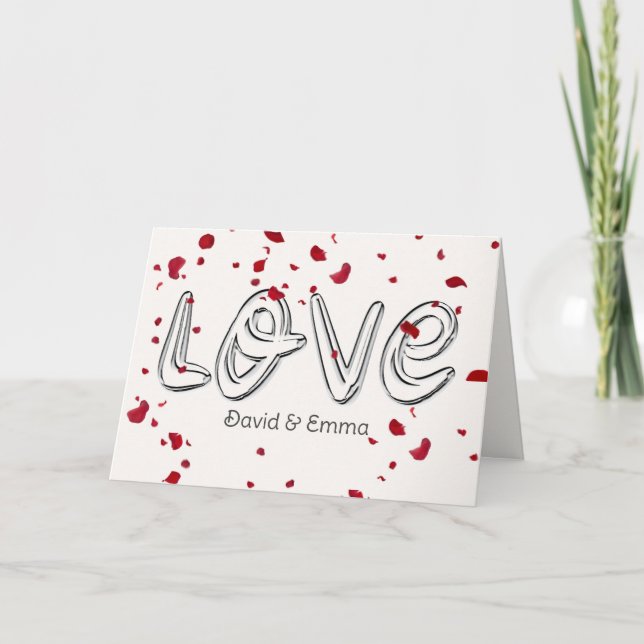 Wedding Love Text With Falling Rose Petals Card (Front)