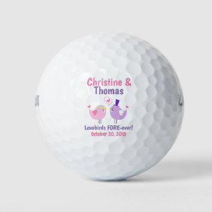 Wedding Lovebirds Pink Purple Favour Golf Balls
