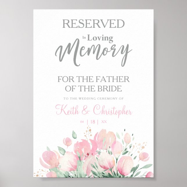 Wedding Loving Memory Reserved Seat Floral Wreath Poster (Front)