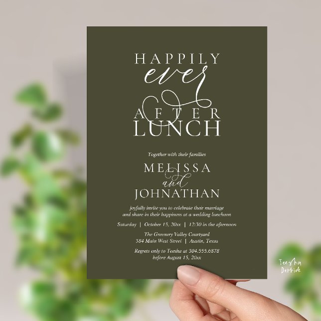 Wedding Lunch Invites, Elegant Happily Ever After Invitation (Wedding Lunch Invites, Elegant Happily Ever After Invitation Card in Olive Green)