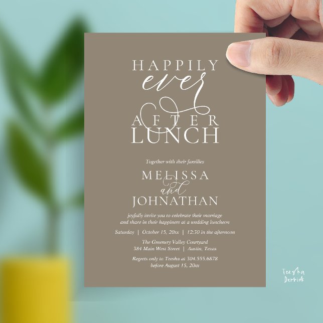 Wedding Lunch Invites, Elegant Happily Ever After Invitation (Wedding Lunch Invites, Elegant Happily Ever After Invitation Card in Warm Taupe)