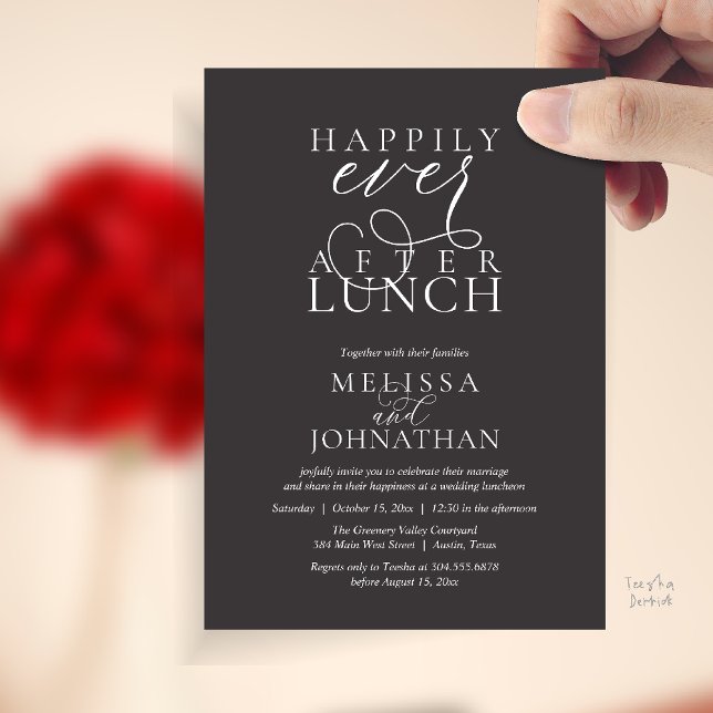 Wedding Lunch Invites, Elegant Happily Ever After Invitation (Wedding Lunch Invites, Elegant Happily Ever After Invitation Card in Charcoal Grey)
