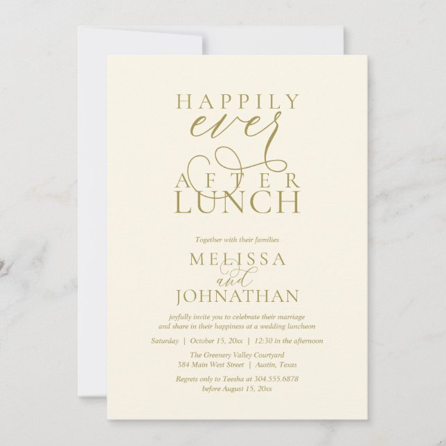 Wedding Lunch Invites, Elegant Happily Ever After Invitation (Front)