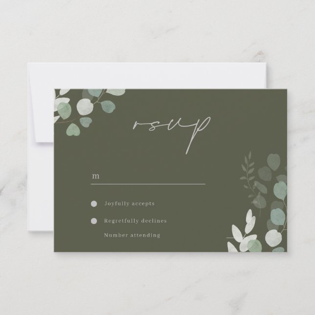 Wedding Luxury: Divine Olive Greenery Wedding RSVP Card (Front)