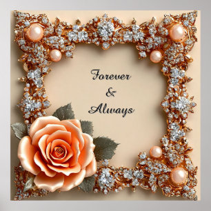 Wedding Luxury Gold Peach Rose Diamonds Pearls ✨🌸 Poster