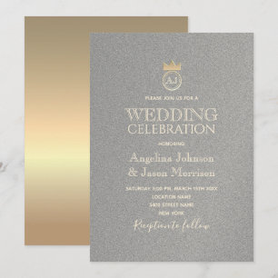 Wedding Luxury Silver and Gold Monogram Invitation