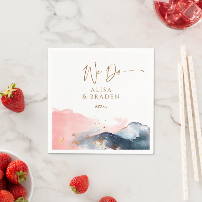 Wedding Magical Mountain Navy Blue Pink We Do Napkin (Insitu)