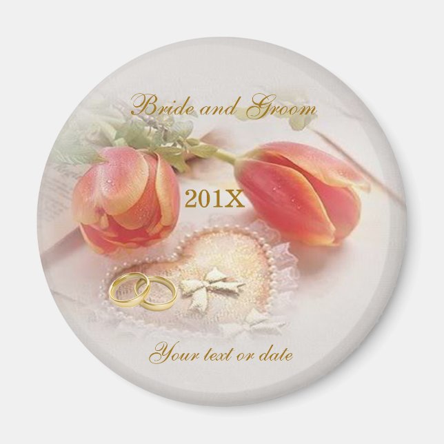 Wedding Magnet with tulips, rings and heart (Front)