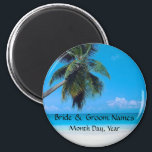 Wedding Magnet with Wedding Date<br><div class="desc">Tropical beach scene with space for names of the bride and groom and a place for you to customise with the date of the wedding.</div>
