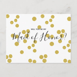 Wedding maid of honor   Gold Confetti Postcard