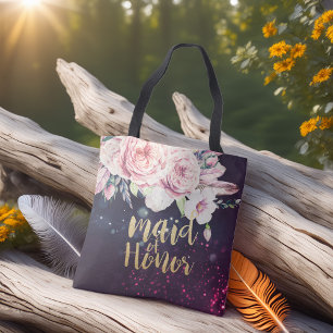 Wedding Maid of Honour Floral Feather Purple Light Tote Bag