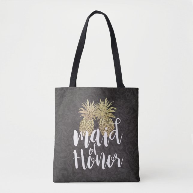Wedding Maid of Honour Modern Gold Pineapple Coupl Tote Bag (Front)