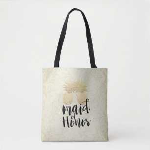 Wedding Maid of Honour Modern Gold Pineapple Coupl Tote Bag