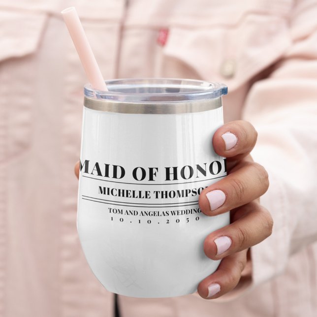 Wedding Maid of Honour Personalised  (Custom personalized Maid of Honor Modern bold lettering wine tumbler)
