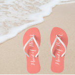 Wedding Maid of Honour Trendy Coral Flip Flops<br><div class="desc">Gift your wedding bridesmaids with these stylish Maid of Honour flip flops that are a trendy coral colour along with white,  stylised script to complement your similar wedding colour scheme. Select foot size along with other options. You may customise your flip flops to change colour to your desire.</div>