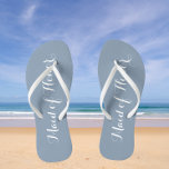 Wedding Maid of Honour Trendy Dusty Blue Flip Flops<br><div class="desc">Gift your wedding bridesmaids with these stylish Maid of Honour flip flops that are a trendy,  dusty blue colour along with white,  stylised script to complement your similar wedding colour scheme. Select foot size along with other options. You may customise your flip flops to change colour to your desire.</div>