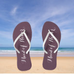 Wedding Maid of Honour Trendy Eggplant Flip Flops<br><div class="desc">Gift your wedding bridesmaids with these stylish Maid of Honour flip flops that are a trendy eggplant colour along with white,  stylised script to complement your similar wedding colour scheme. Select foot size along with other options. You may customise your flip flops to change colour to your desire.</div>