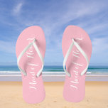 Wedding Maid of Honour Trendy Pink Flip Flops<br><div class="desc">Gift your wedding bridesmaids with these stylish Maid of Honour flip flops that are a trendy,  light pink colour along with white,  stylised script to complement your similar wedding colour scheme. Select foot size along with other options. You may customise your flip flops to change colour to your desire.</div>