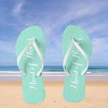 Wedding Maid of Honour Trendy Seafoam Flip Flops<br><div class="desc">Gift your wedding bridesmaids with these stylish Maid of Honour flip flops that are a trendy seafoam colour along with white,  stylised script to complement your similar wedding colour scheme. Select foot size along with other options. You may customise your flip flops to change colour to your desire.</div>