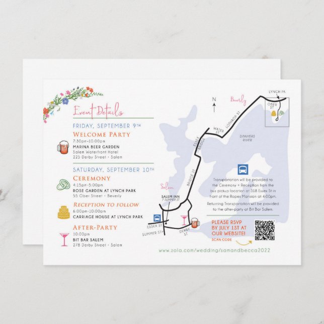 Wedding Map Enclosure Card - Custom Design Rebecca (Front/Back)