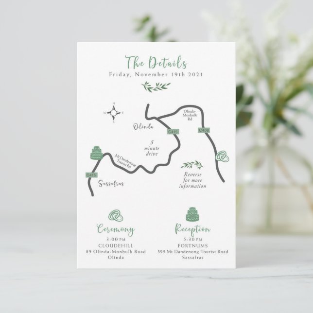 Wedding Map Enclosure Card - Custom Design Tara (Standing Front)