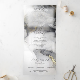 Wedding Marble Black Gold Alcohol Ink  Tri-Fold