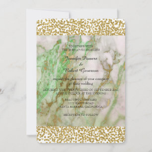 Wedding Marble Mint Green Golden Confetti Invitation