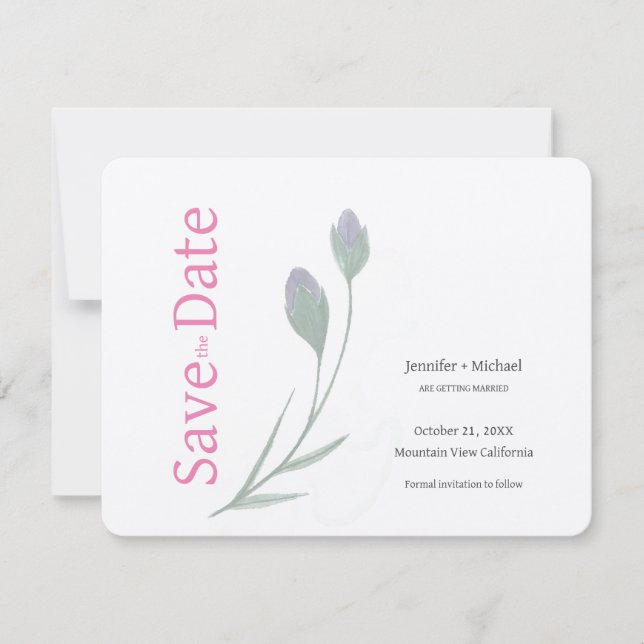 Wedding Marriage Calligraphy Floral Black White Save The Date (Front)