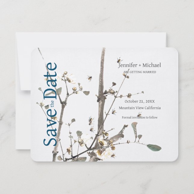 Wedding Marriage Calligraphy Floral  Save The Date (Front)