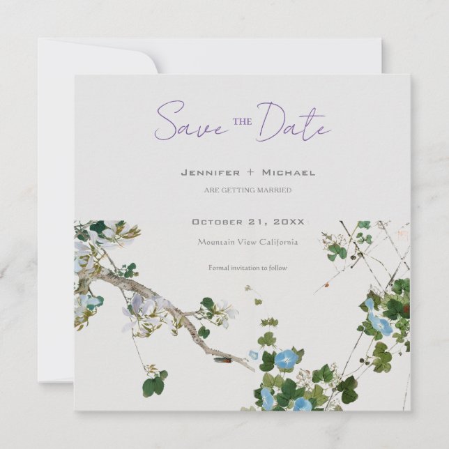 Wedding Marriage Minimalist Calligraphy Floral  Announcement (Front)