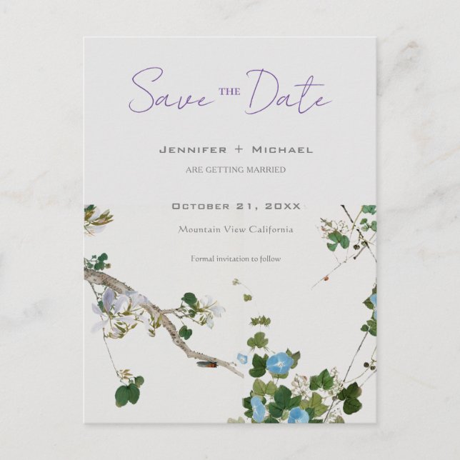 Wedding Marriage Minimalist Calligraphy Floral  Announcement Postcard (Front)