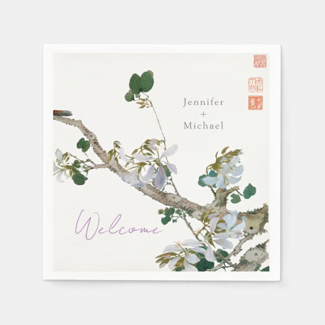 Wedding Marriage Minimalist Calligraphy Floral Napkin (Front)