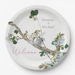 Wedding Marriage Minimalist Calligraphy Floral Paper Plate