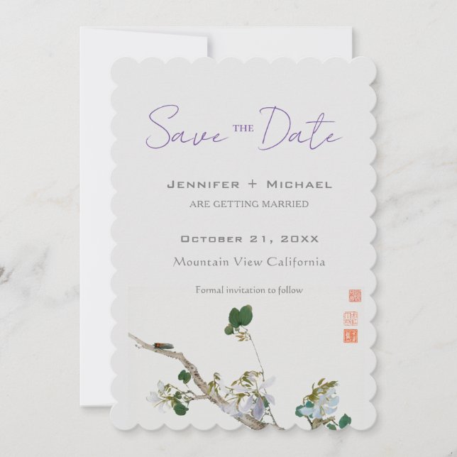 Wedding Marriage Minimalist Calligraphy Floral  Save The Date (Front)