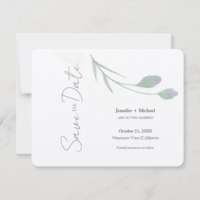 Wedding Marriage Minimalist Calligraphy Floral Save The Date (Front)