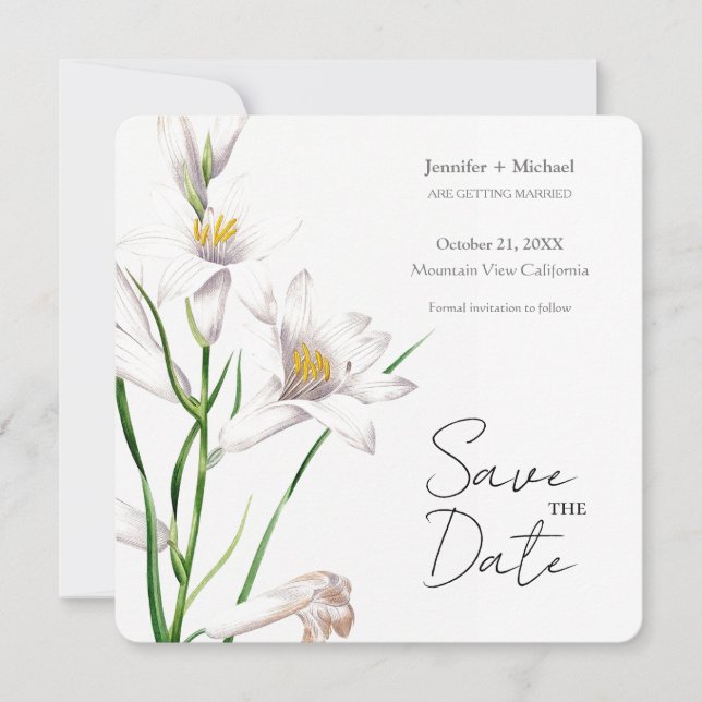 Wedding Marriage Minimalist Calligraphy Floral Save The Date (Front)