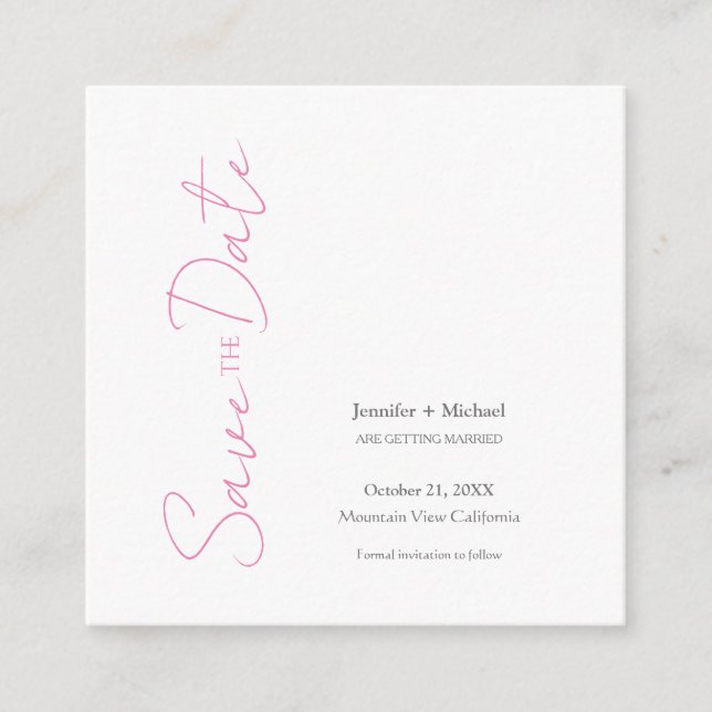 Wedding Marriage Minimalist Calligraphy Pink White Enclosure Card (Front)