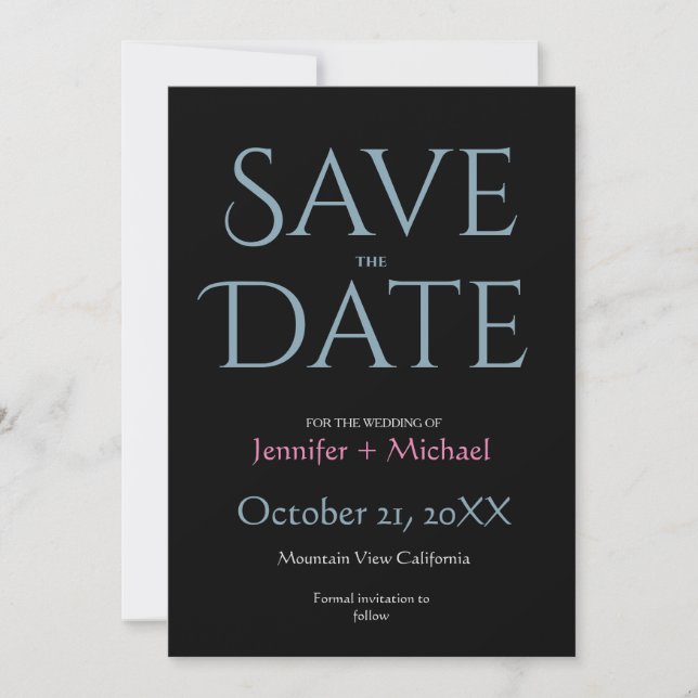 Wedding Marriage Minimalist Modern Chic Black Save The Date (Front)