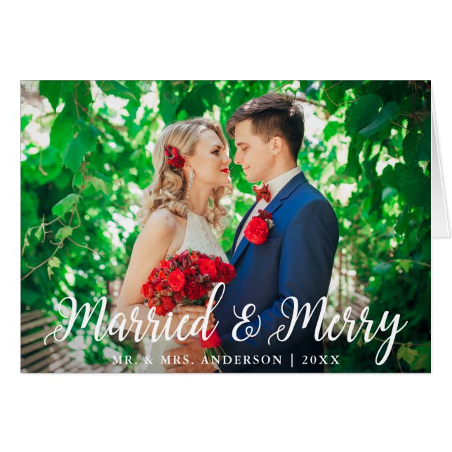 Wedding Married & Merry Photo Christmas Fold Card (Front Horizontal)
