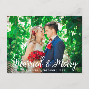 Wedding Married & Merry Photo Christmas Postcard