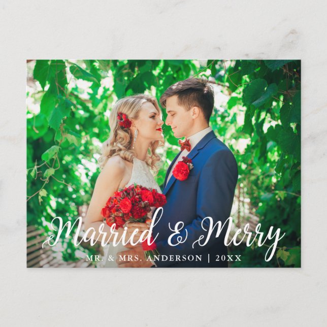 Wedding Married & Merry Photo Christmas Postcard (Front)