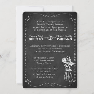 Wedding Mason Jar, Flowers, Scrolls Chalkboard Invitation