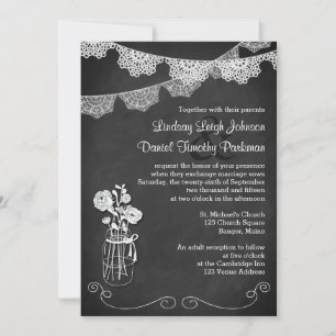 Wedding Mason Jar, Lace Bunting Chalkboard 2 Invitation