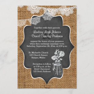 Wedding   Mason Jar, Lace, Burlap   Chalkboard Invitation