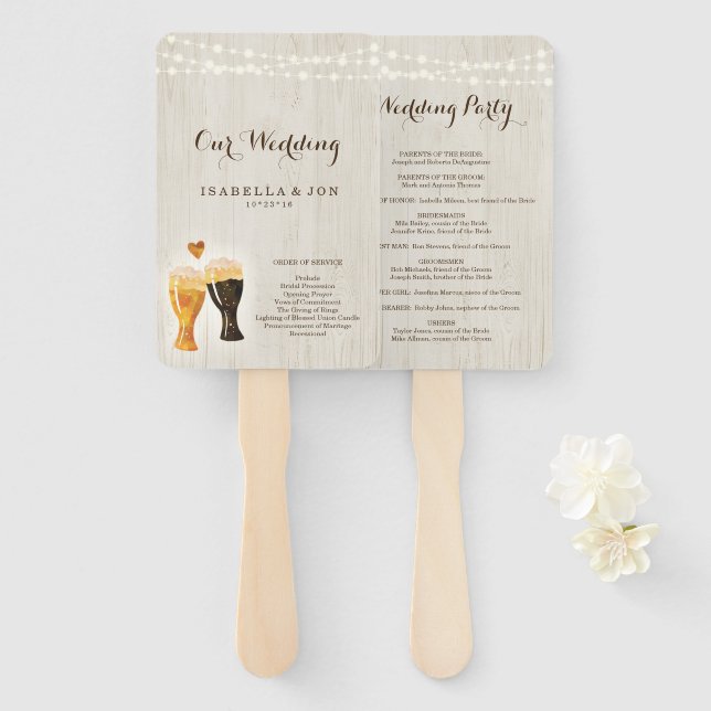 Wedding Mass / Ceremony Program Fan | Beer Toast (Front and Back)