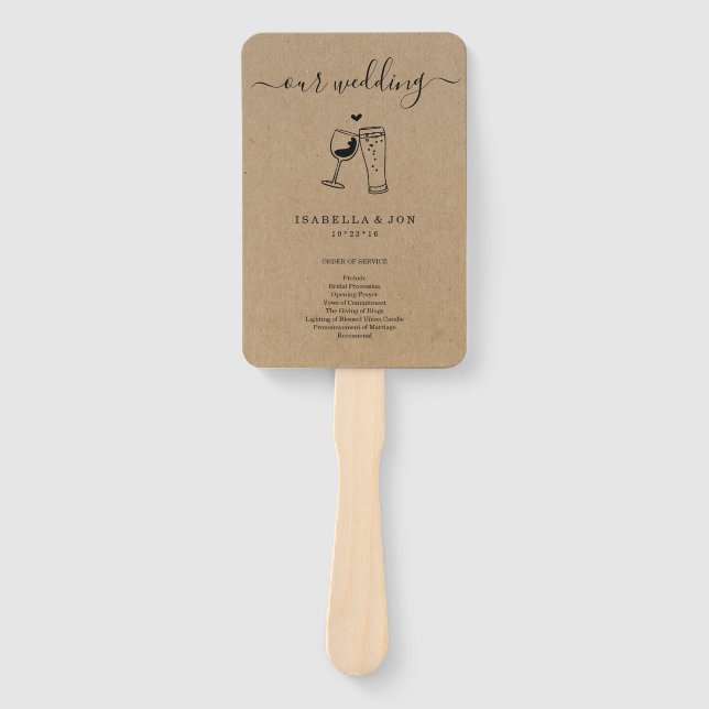 Wedding Mass / Ceremony Program Fan - Wine & Beer (Front)